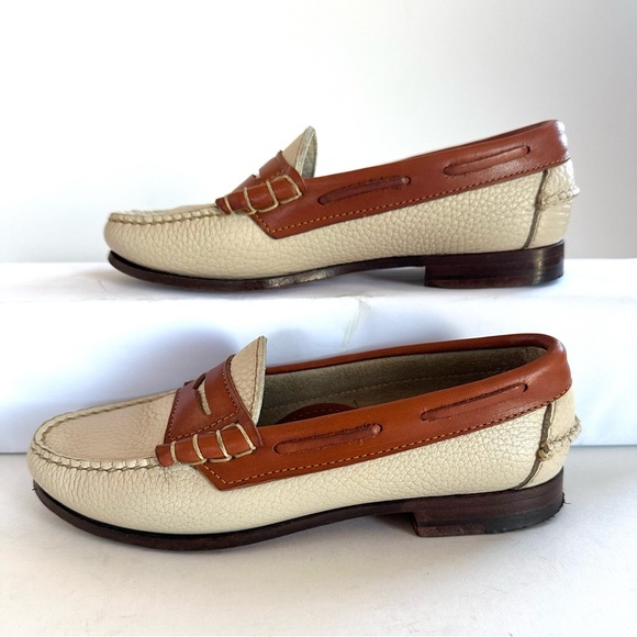 VTG RARE DOONEY & BOURKE 90s Y2K AWL CREAM/BRITISH TAN SLIP-ON PENNY LOAFERS Sz5 - Picture 4 of 15
